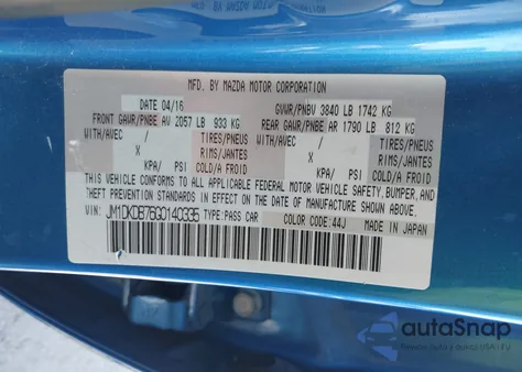 2016 Mazda Cx-3 Sport z USA, uszkodzony, nr VIN JM1DKDB76G0140335